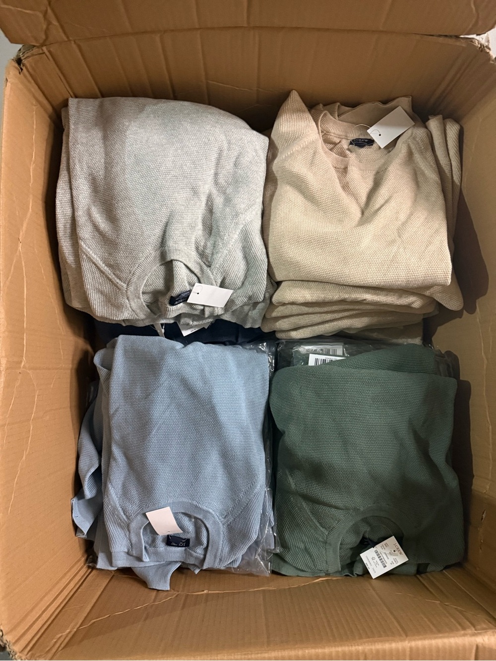 4 J Crew Men's Crewneck Sweater in Light Gray, Beige, Light Blue & Olive Green